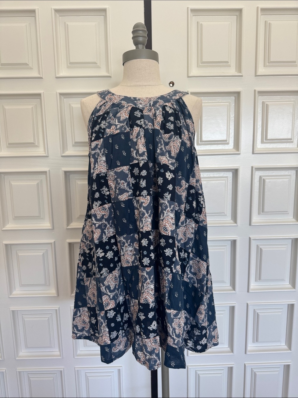 Roller Rabbit Navy and Pink Paisley Patchwork Halter Dress